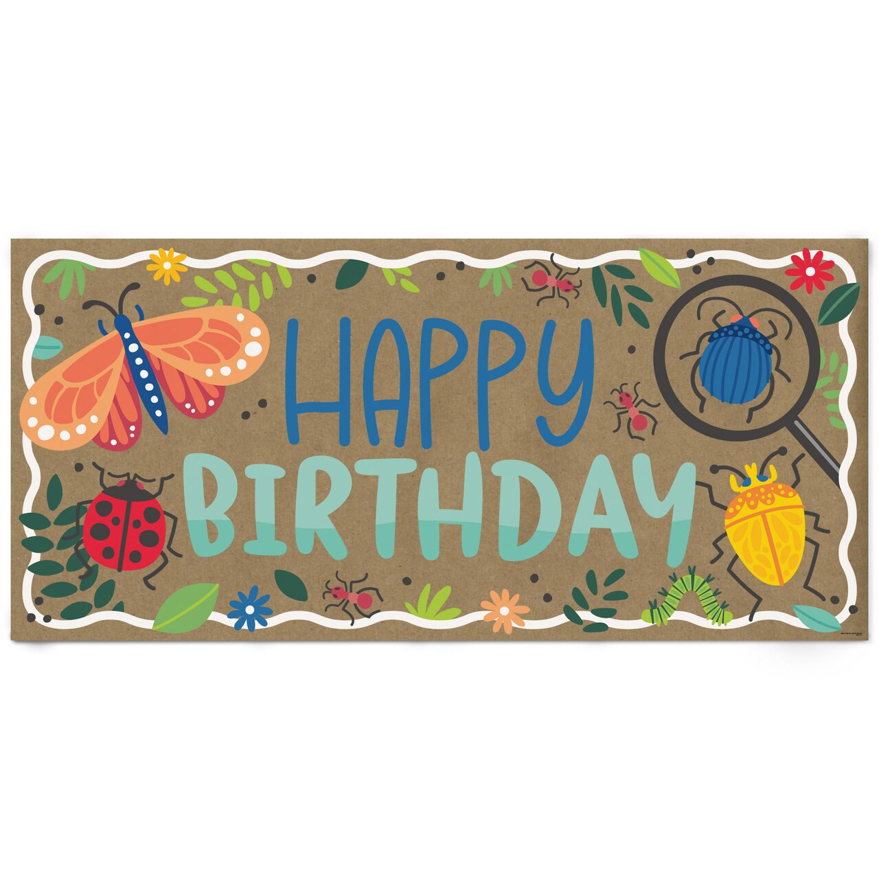 Big Dot of Happiness Buggin' Out Birthday Kraft Paper Banner, Colorful Insects & Bug-Themed Happy Birthday Printed Brown Paper Party Sign Decor – 1 Ct